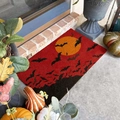 Detalle de alfombra de Halloween con diseño de murciélagos negros y una luna naranja - 40x60cm Superficie de Terciopelo Suave / Noche de Murciélagos de Halloween 1