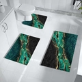 3-piece bathroom mat set with dark green marble pattern and golden sand textures - U-Shaped and Rectangular Mat Combination (Small) / Green Gold Marble