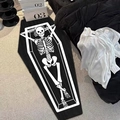 Coffin shaped black gothic rug featuring white skeleton print for Halloween bedroom decor - 40x60cm / Relaxing Skeleton Style