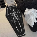 Gothic coffin-shaped rug featuring a white skeleton on a soft black non-slip surface - Phantom Skeleton Style