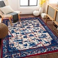 Bohemian rectangle rug with blue horse landscape and red geometric border on wood floor - 40*60cm / Blue White Red Landscape Style (moooa-7)