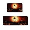 Halloween kitchen mat set with pumpkins and witch silhouette for home floor decor - Halloween Castle Lantern Style (MAE-7) / Mat Set