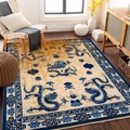 Bohemian area rug with blue dragon pattern and golden texture in a vintage style - 40*60cm / Blue White Gold Dragon Style (moooa-9)