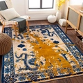 Bohemian rectangle rug with blue dragon patterns and artistic gold ink blocks on beige - 40*60cm / Blue Gold Dragon Modern Style (moooa-10)