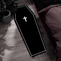 Gothic coffin-shaped rug with a white cross on black non-slip bedroom floor mat - Cross Style