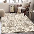 Close-up of beige and taupe Damask pattern on a woven Nordic abstract area rug - Sbt-rz06 / 40*60cm (Skin-friendly Velvet)