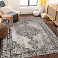 Distressed vintage bohemian area rug with grey and cream medallion pattern for living room - 40*60cm / Dark Grey Beige Medallion Style (moooc-42)