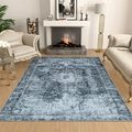 Alfombra persa clásica azul con patrón de medallón vintage sobre suelo de madera clara - 40x60cm / Estilo de Patrón 2 (波斯床边毯-2)