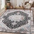 Classic Persian rug with symmetrical floral patterns in grey, blue and coral for living room - Persian Carpet - 6 / 50*80cm【Skin-friendly Velvet】