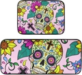 Détail du lot de tapis de cuisine Jour des Morts avec motif crâne et fleurs - 40x60cm / Motif Jour des Morts 2