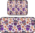 Détail du lot de tapis de cuisine épais avec motifs de crânes et fleurs Día de Muertos - 40x60cm / Motif Jour des Morts 3