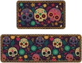 Detailed macro view of two-piece Day of the Dead kitchen mats with sugar skull patterns - Day of the Dead Pattern 5