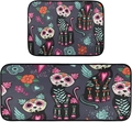 Detail of Day of the Dead kitchen rugs with black cat and colorful floral skull patterns - Day of the Dead Pattern 6