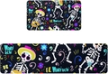 Detail of Day of the Dead kitchen mats featuring Mariachi skull and colorful floral art - Day of the Dead Pattern 8