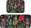 Detail of Day of the Dead kitchen mat set with vibrant skeletons and Fiesta theme - Day of the Dead Pattern 10