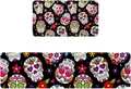 Detail of Day of the Dead kitchen mats set with colorful sugar skulls and floral patterns - Day of the Dead Pattern 12