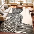 Modern cream area rug with black minimalist abstract bow patterns for living rooms - Modern Stripe Pattern / 50*80cm