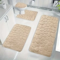 4-piece cobblestone embossed coral fleece bathroom rug set with anti-slip backing - Camel
