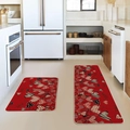 Kitchen mat set of two with red hearts and LOVE text for modern home decor - 1108QRJ-12