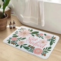 Floral cashmere-like bath mat with Get Naked text and pink flower patterns - Floral 6