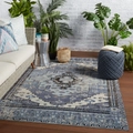 Close-up of bohemian distressed blue rectangular area rug on dark wood floor - Mjx Persian-8 / 50*80cm【Skin-friendly Velvet】