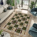 Vintage American style area rug with forest and wood grain patchwork in a living room - 40x60 / Nature Grid Style (SSBT-Q6)