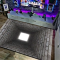 Detail showing 3D illusion rug with blue brick tunnel pattern in a modern living room - 40*60cm / Deep Green Brick Tunnel Style (1023FYR-6)