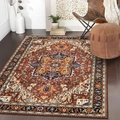 Bohemian rust red Persian area rug with intricate navy blue and gold geometric patterns - 40x60 / Rust Red Medallion Style (mjx波斯-3)