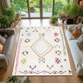 Detalle de alfombra blanca moderna con patrones geométricos vibrantes en salón luminoso - 1023fyr-3 / 40*60cm【Terciopelo Suave】