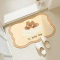 Tapis de bain absorbant avec ours de dessin animé et fleurs de couleur beige - S / Ours Nuage Irrégulier (Tapis Animé-4)