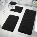 Black 4-piece bathroom rug set with 3D pebble texture including bath mat and toilet cover - 4-Piece Set (U-40*50+Lid 38*40+Mat 40*60+Mat 50*100) / Black