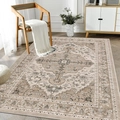 Detail view of the vintage floral Persian rug with neutral tones and fine stitched edges - 40x60cm Skin-Friendly Velvet Surface / JQ-Bohemian-2