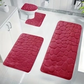4-piece burgundy pebble embossed coral fleece bathroom rug set with non-slip backing - Burgundy