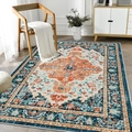 Bohemian Persian rug with distressed medallion pattern in navy and orange for living room - 40x60cm Skin-Friendly Velvet Surface / JQ-Bohemian-4