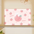 Pink rectangular bath mat with cute cartoon rabbit and peach pattern for home decor - S (40x60cm) / Soft Fleece Peach Rabbit (Cartoon Mat-11)