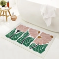 Detailed texture of a plush floral bathroom mat placed near a bathtub on marble floor - Small Faux Cashmere / Pink Leaf Plant Style (JQ-小花-4)