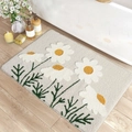 Detail der flauschigen Blumen-Badematte mit 3D-Gänseblümchen auf grauem Antirutsch-Stoff - 50*80cm (Hautfreundliches Wildleder) / JQ-Blume-5