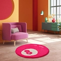 Detail of round faux cashmere 8-ball rug in pink and white with soft velvet texture - Pop Art Pink Number 8 Ball
