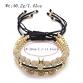Detailed view of luxury gold crown bead bracelet set with micro-paved cubic zirconia beads - Gold