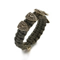 Close-up of military green paracord bracelet with vintage bronze dragon shield charms - Army Green (ABL180-1)