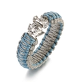 Detailed view of woven blue and gray cord bracelet with Sanxingdui bronze mask clasp - Blue and Gray (ABL179-2)