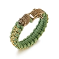 Handmade army green paracord bracelet with vintage brass lion head and engraved buckle - Army Green Lion Style (ABL178-1)