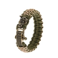 Handwoven olive green paracord bracelet with vintage bronze rhino head and metal buckle - Adjustable Open / Army Green