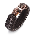 Macro view of braided paracord bracelet with antique bronze skull metal clasp detail - Dark Brown Multi-color Copper Skull Style (ABL191-3)