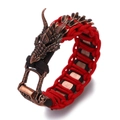 Handmade paracord bracelet featuring a bronze dragon head and metallic dragon scale armor - Red And Black Woven Dragon Style (ABL207-5)