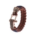 Men's outdoor paracord bracelet with antique bronze wolf head buckle in brown and navy - Bronze Wolf Head (ABL174-1) / Brown and Navy Blue