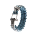 Blue and grey braided paracord Viking wolf bracelet with adjustable silver metal clasp - Silver Wolf Head (ABL174-2) / Dark Blue and Light Gray