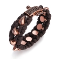 Geflochtenes Paracord-Armband in Braun mit Kupfer-Schnalle und schwarzen Zirkon-Details - Rotes Kupfer Finish (ABL192-3) / Braun