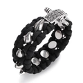 Vintage Paracord Armband in Schwarz mit Wikinger-Mustern und Zirkon-Verzierungen - Silber Finish (ABL192-2) / Schwarz