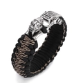 Tactical paracord skull bracelet with double-line weave and vintage silver clasp - Black Brown Mixed Silver Skull Style (ABL191-2)
